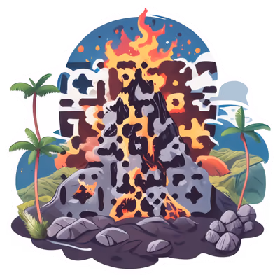 Извергающийся вулкан, векторная наклейка: тропический QR-код для стикеров — изображение 1