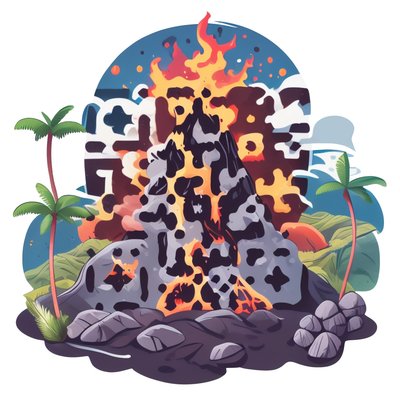 Erupting Volcano Vector Sticker Tropical QR Code for Stickers