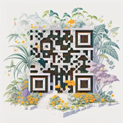 Overgrown Jungle House Illustration QR Code Art