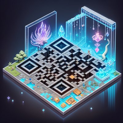 Isometric Dragon Crystal Diorama QR Code for Posters