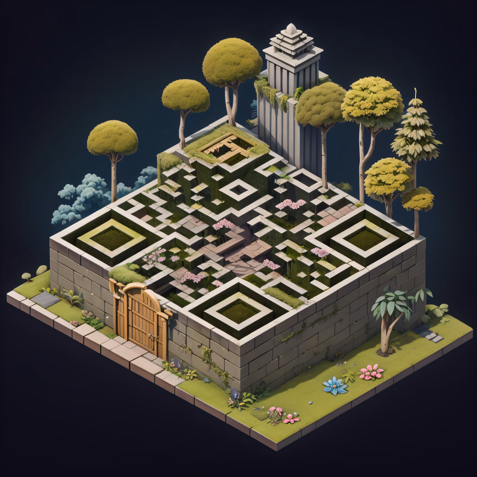 Isometric Jungle Temple Garden QR Code Art — image 1