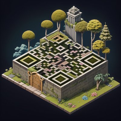 Isometric Jungle Temple Garden QR Code Art