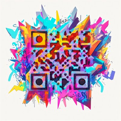 Colorful Graffiti Burst QR Code for Stickers