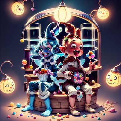 Candy Factory Goblins Cartoon QR Code for Stickers