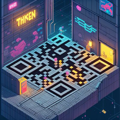 Isometric Neon Alley Game Art QR Code for Posters