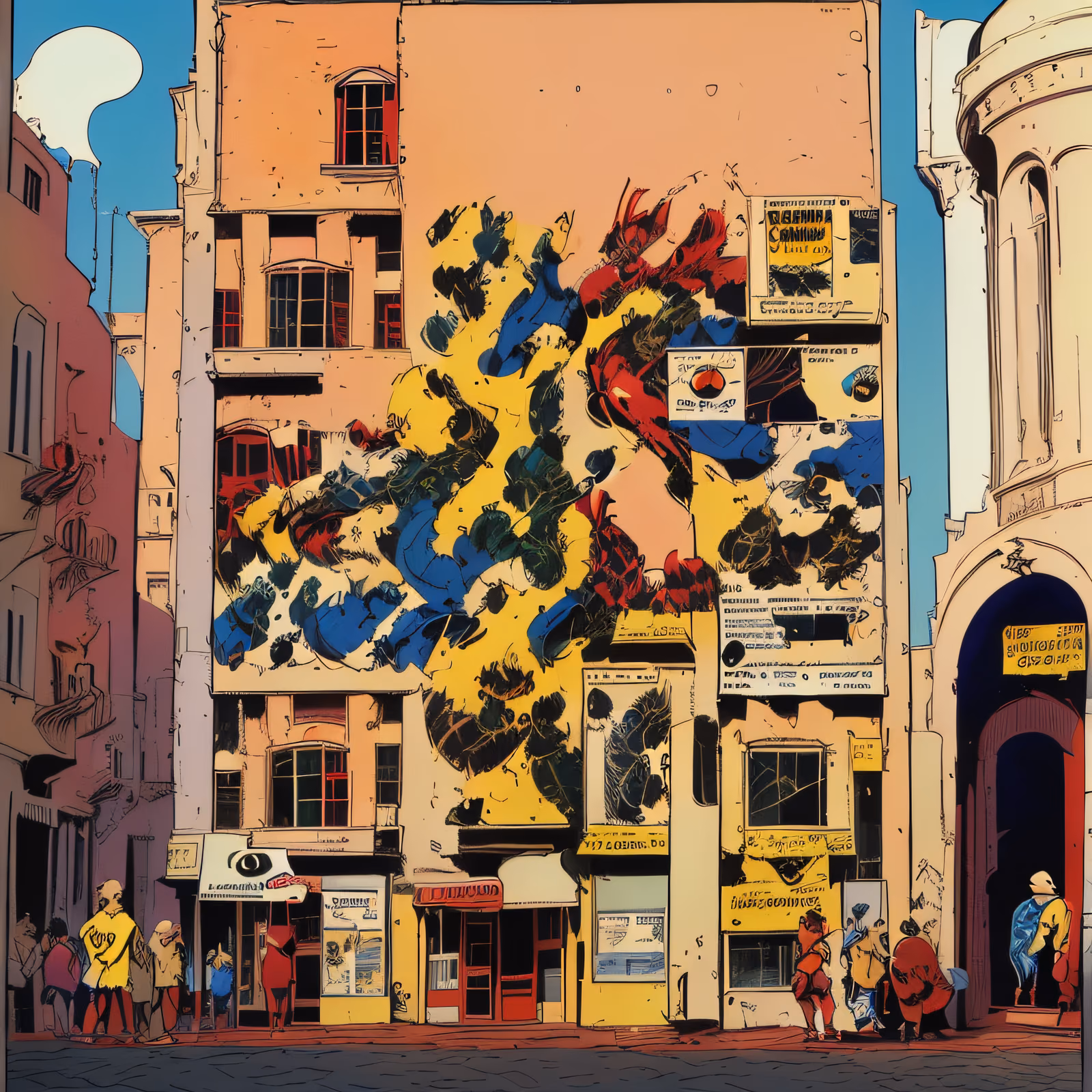 Comic Panel City Facade Mural QR Code for Posters — image 1