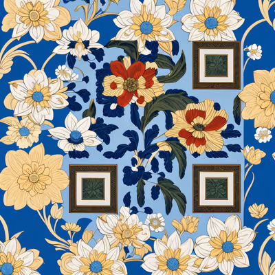 蓝色花卉壁纸图案二维码艺术 — 图片 1