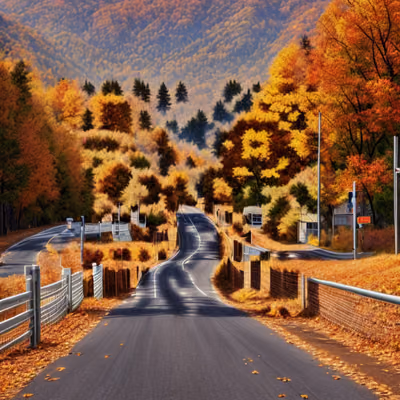 Autumn Mountain Road Photorealistic QR Code Art — image 1