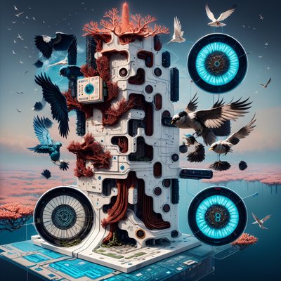 Coral Circuit Tower Surreal 3D QR Code Art