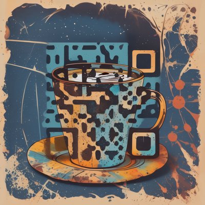 Retro Coffee Cup Weathered QR Code for Stickers