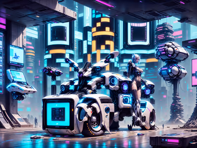Cyberpunk Hoverbike Garage QR Code for Posters — image 1