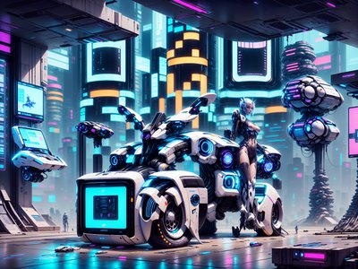 Cyberpunk Hoverbike Garage QR Code for Posters