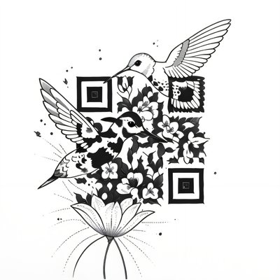 Hummingbirds and Flowers Tattoo QR Code for Temporary Tattoos