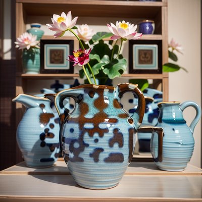 Glazed Ceramic Jugs Lotus Photo QR Code Art
