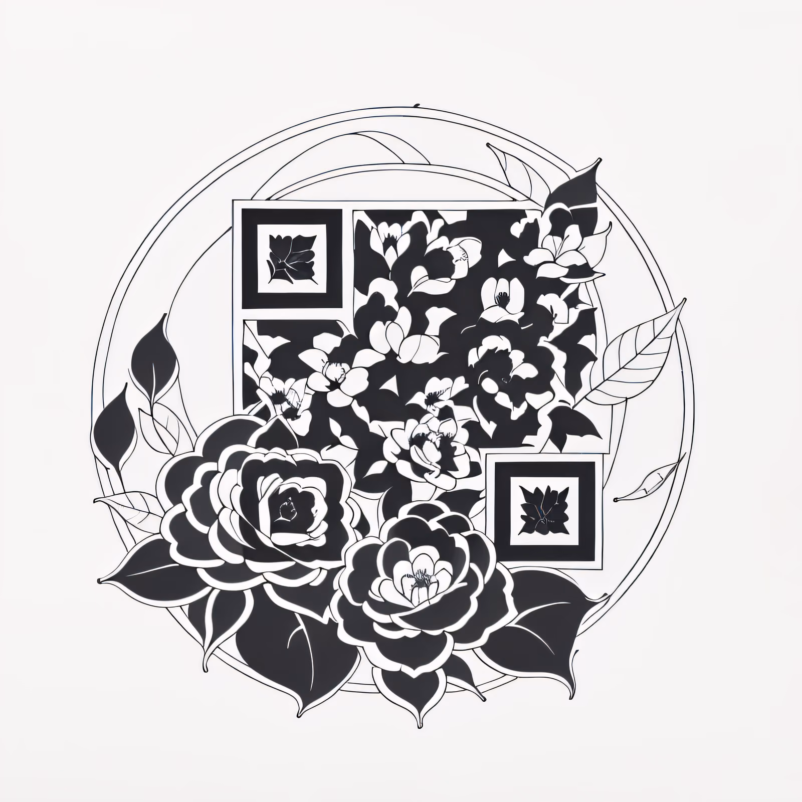 Camellia Flowers Ink Tattoo QR Code for Temporary Tattoos — image 1