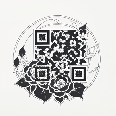 Camellia Flowers Ink Tattoo QR Code for Temporary Tattoos