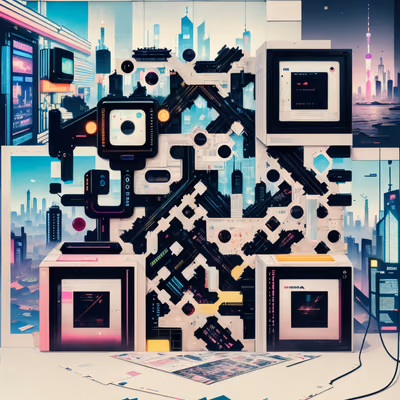 Cyberpunk Cityscape Paper Collage QR Code for Posters — image 1