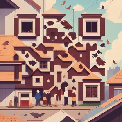 Village Rooftops With Birds Storybook QR Code Art