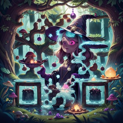 Witch Brewing Potion Forest Fantasy QR Code for Posters