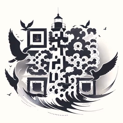 Маяк и чайки: QR-код в стиле тату для временных татуировок — изображение 1