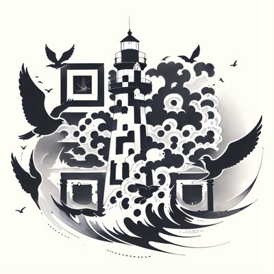 Lighthouse and Seagulls Tattoo QR Code for Temporary Tattoos