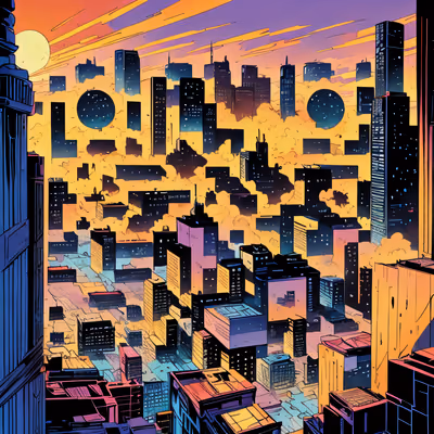 Sunset City Skyline Comic Book QR Code for Posters — image 1