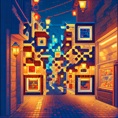Pixel Night Street Neon Shops QR Code for Posters — image 1