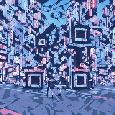 Киберпанк-улица Японии: QR-код для постеров
