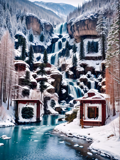 Snowy Waterfall Valley Photo QR Code Poster — image 1