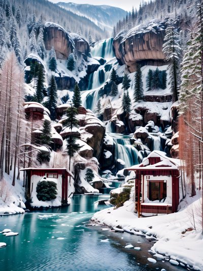 Snowy Waterfall Valley Photo QR Code Poster