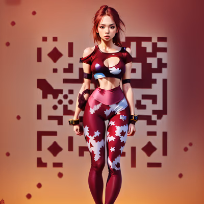 Maroon Activewear Woman Digital Painting QR Code for Posters — image 1