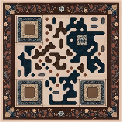 Indonesian Batik Floral Tile QR Code Art