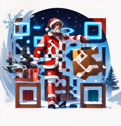 Santa With Gift Bag Neon QR Code for Greeting Cards — image 1