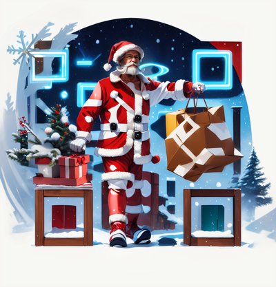Santa With Gift Bag Neon QR Code for Greeting Cards