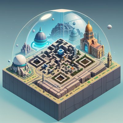 Isometric Space Colony City 3D QR Code for Posters
