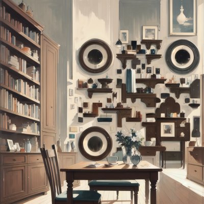 Muted Wooden Interior Gouache QR Code Art