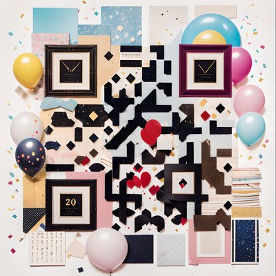 Birthday Balloon Paper Collage QR Code for Greeting Cards