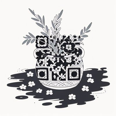 Floral Vase Ink Tattoo QR Code Art