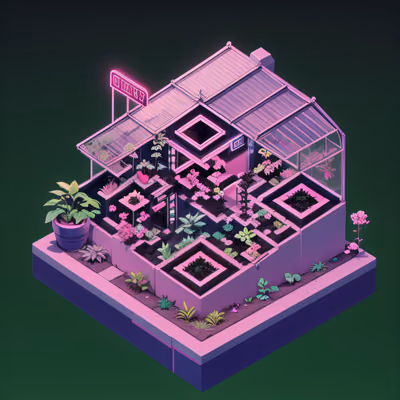 Isometric Neon Greenhouse 3D QR Code for Posters — image 1