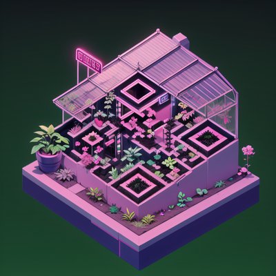 Isometric Neon Greenhouse 3D QR Code for Posters
