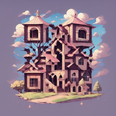 Floating Island House Stylized QR Code for Posters