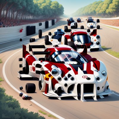 Cartoon Race Cars on Track QR Code for Posters