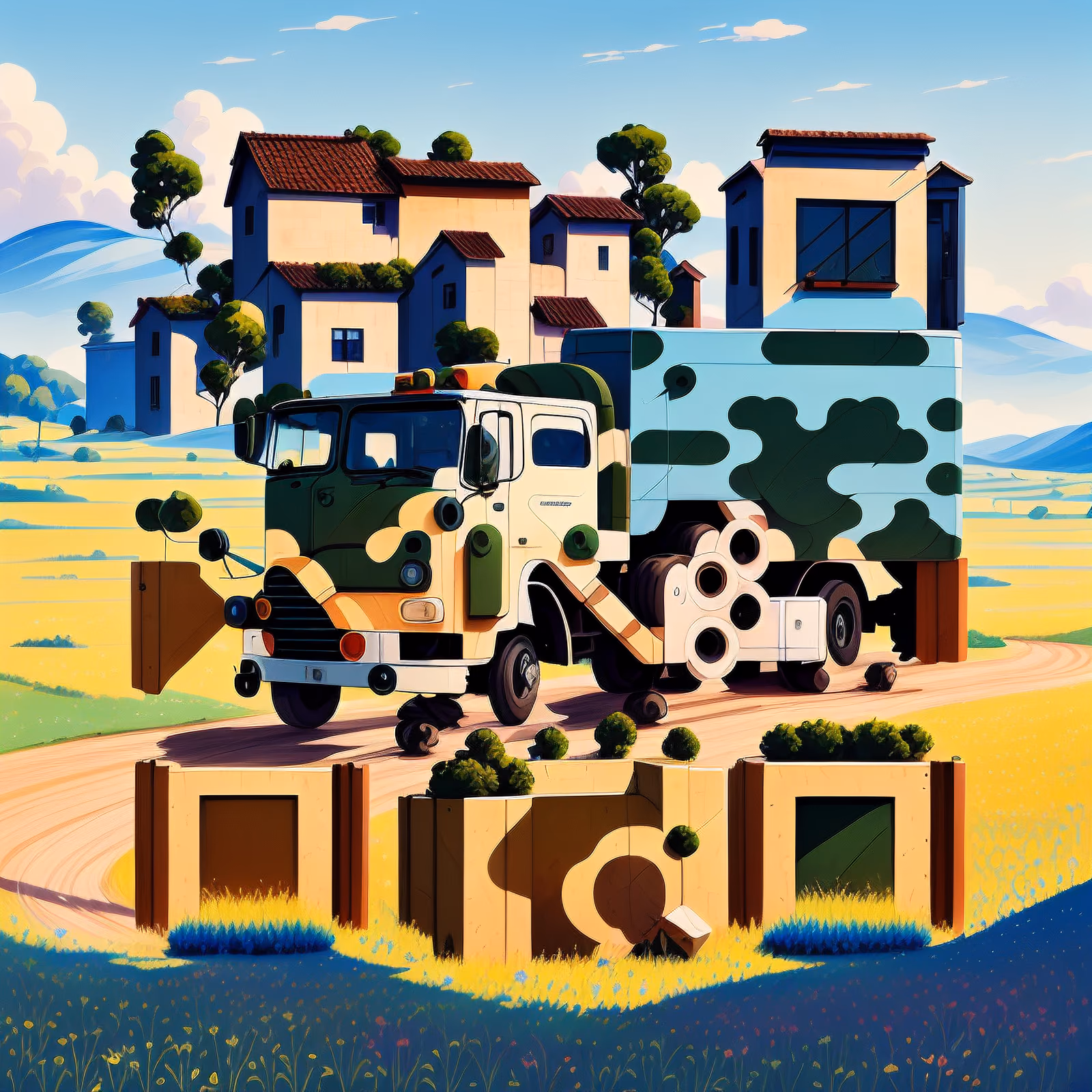 Camouflage Truck Countryside Gouache QR Code Art — image 1