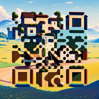 Camouflage Truck Countryside Gouache QR Code Art