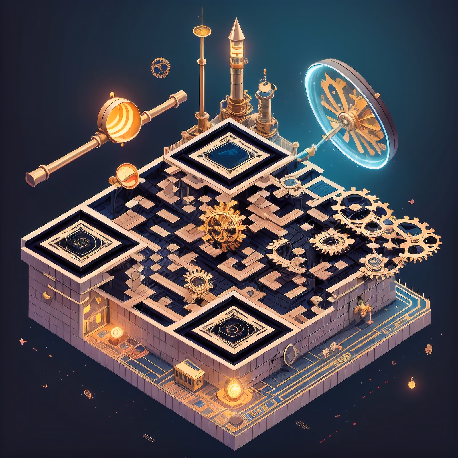 Isometric Steampunk Observatory QR Code Art — image 1