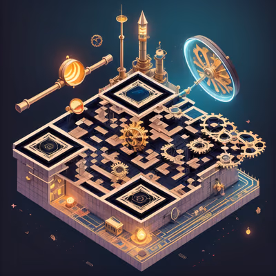 Isometric Steampunk Observatory QR Code Art — image 1