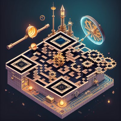 Isometric Steampunk Observatory QR Code Art