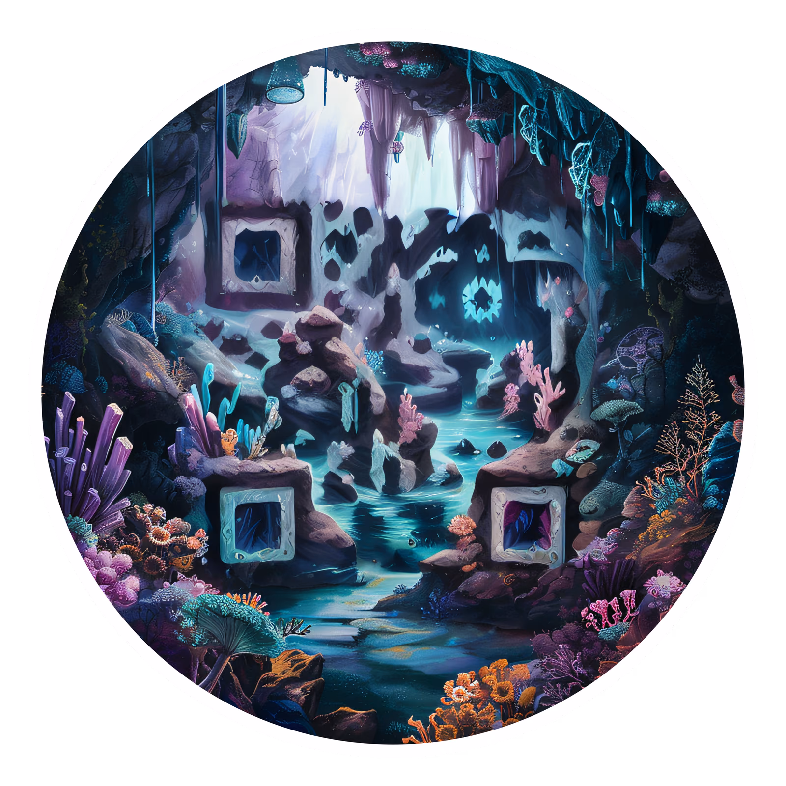 Underwater Crystal Cave Fantasy Ocean QR Code for Stickers — image 1