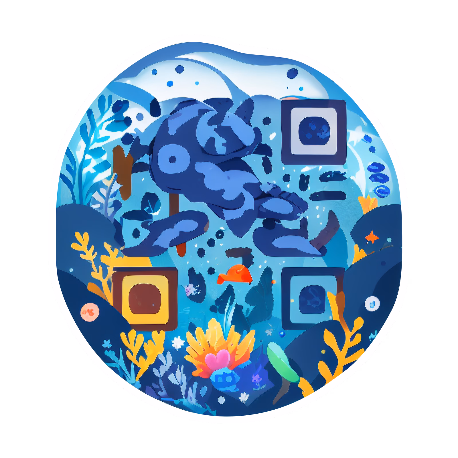 海底珊瑚礁矢量二维码设计,适用于贴纸 — 图片 1