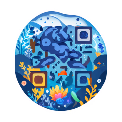 海底珊瑚礁矢量二维码设计,适用于贴纸 — 图片 1